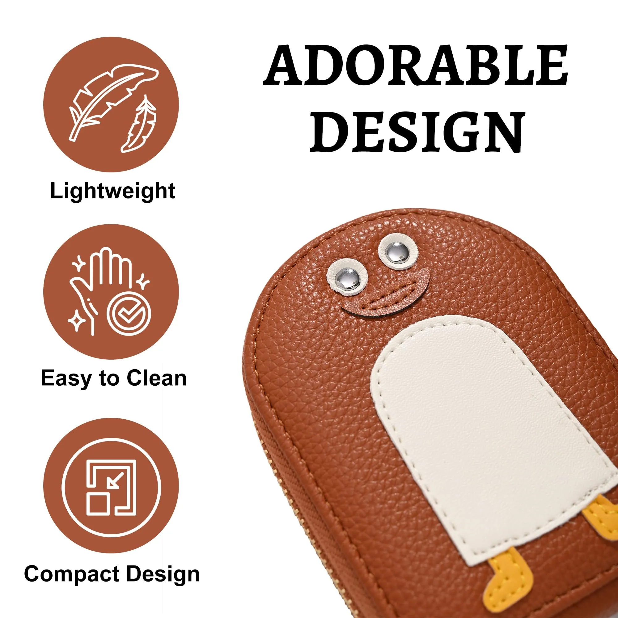 Kuber Industries Penguins PU Credit Card Case Holder Purse, Coin Pocket Wallet for Women with Zip | Portable Cute Mini Wallet for Girls | Hand Wallet for College Girls | KS-3, Tan