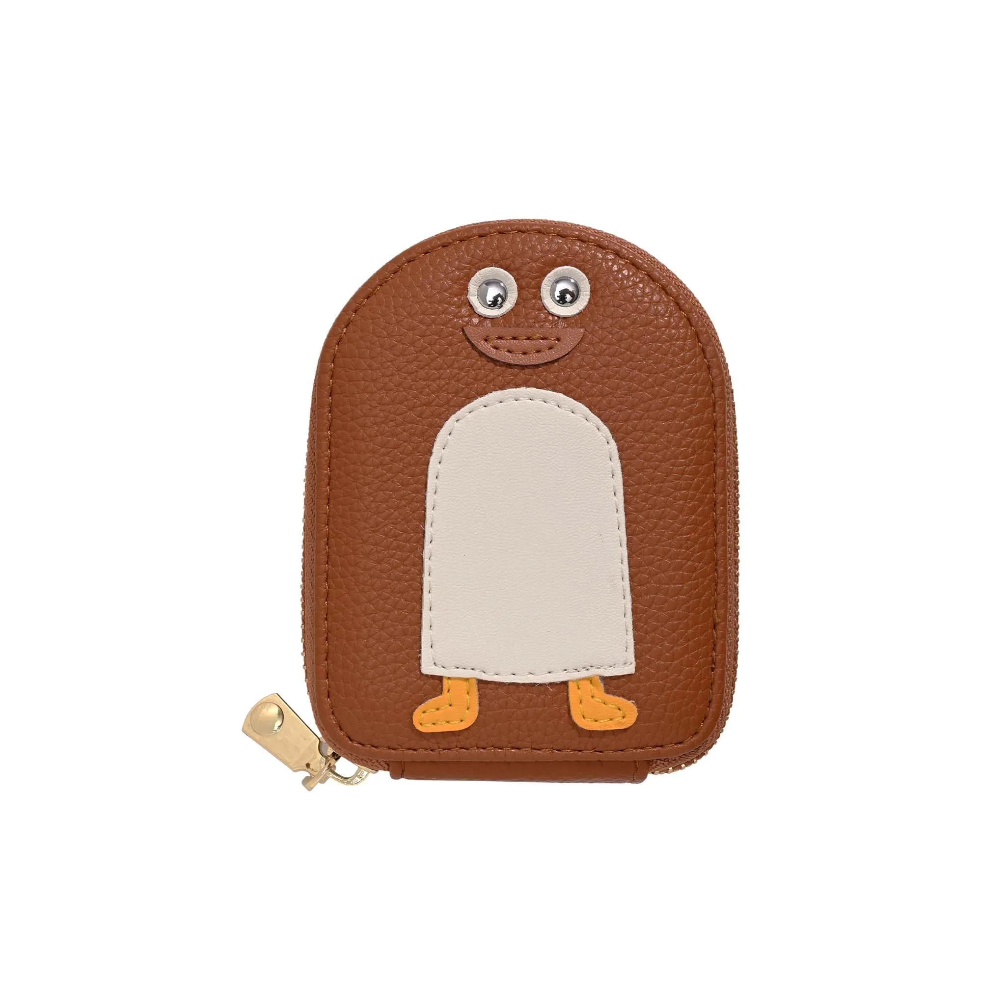 Kuber Industries Penguins PU Credit Card Case Holder Purse, Coin Pocket Wallet for Women with Zip | Portable Cute Mini Wallet for Girls | Hand Wallet for College Girls | KS-3, Tan