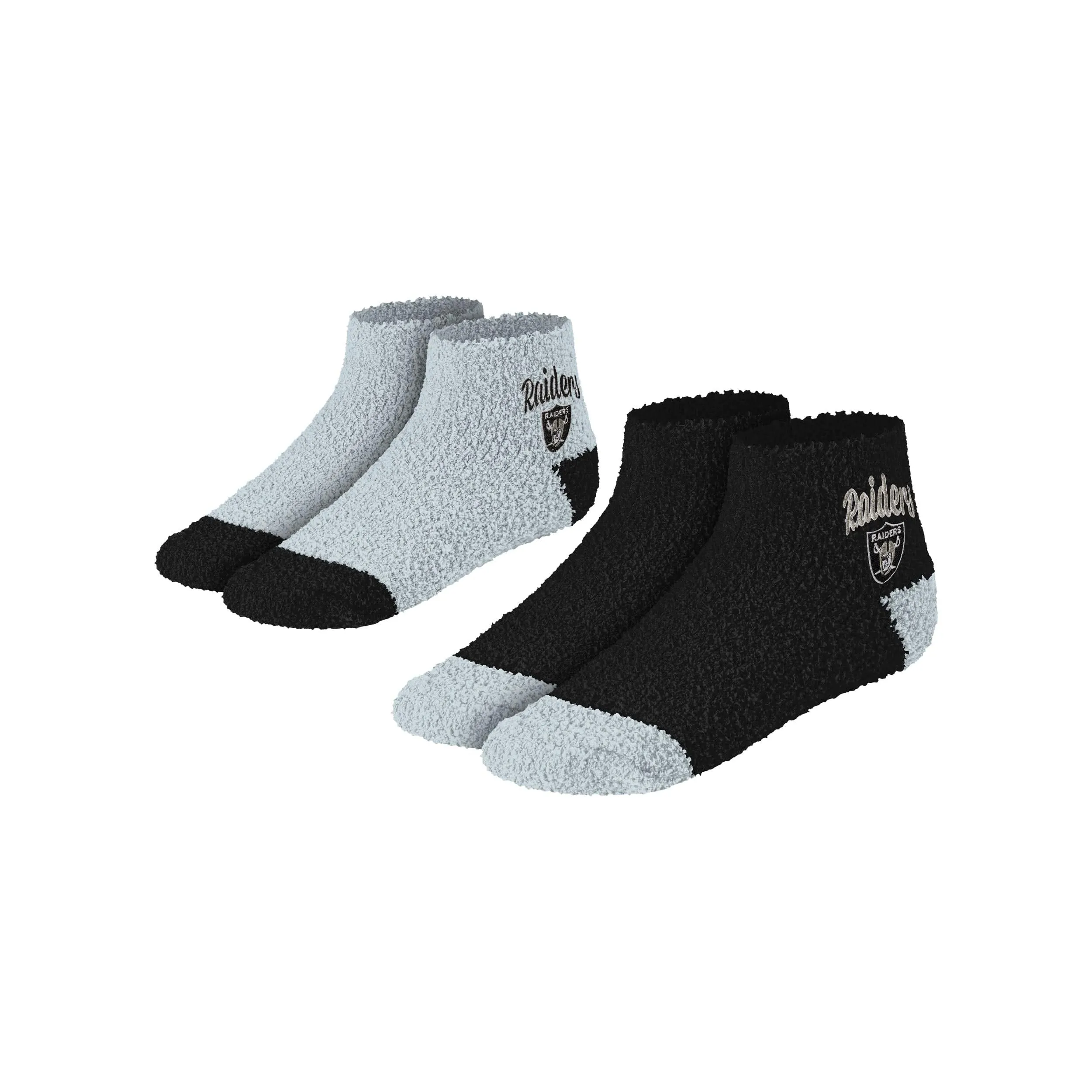 Las Vegas Raiders NFL Womens 2 Pack Script Logo Fuzzy Ankle Socks