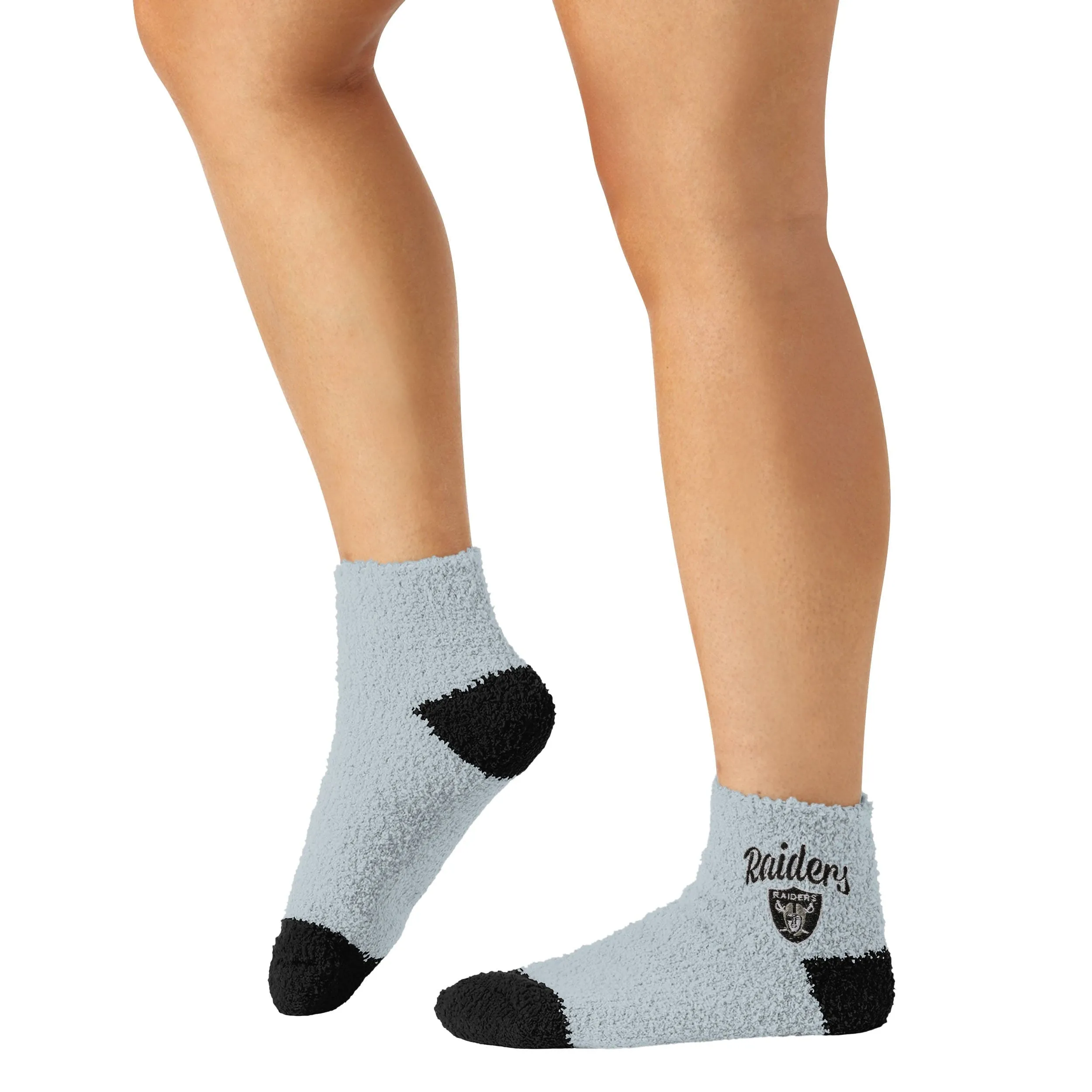 Las Vegas Raiders NFL Womens 2 Pack Script Logo Fuzzy Ankle Socks