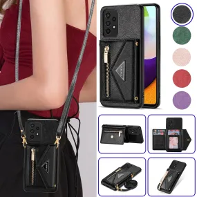 Leather Crossbody Wallet Case with Lanyard for Samsung S24/S23/S22/Note 20