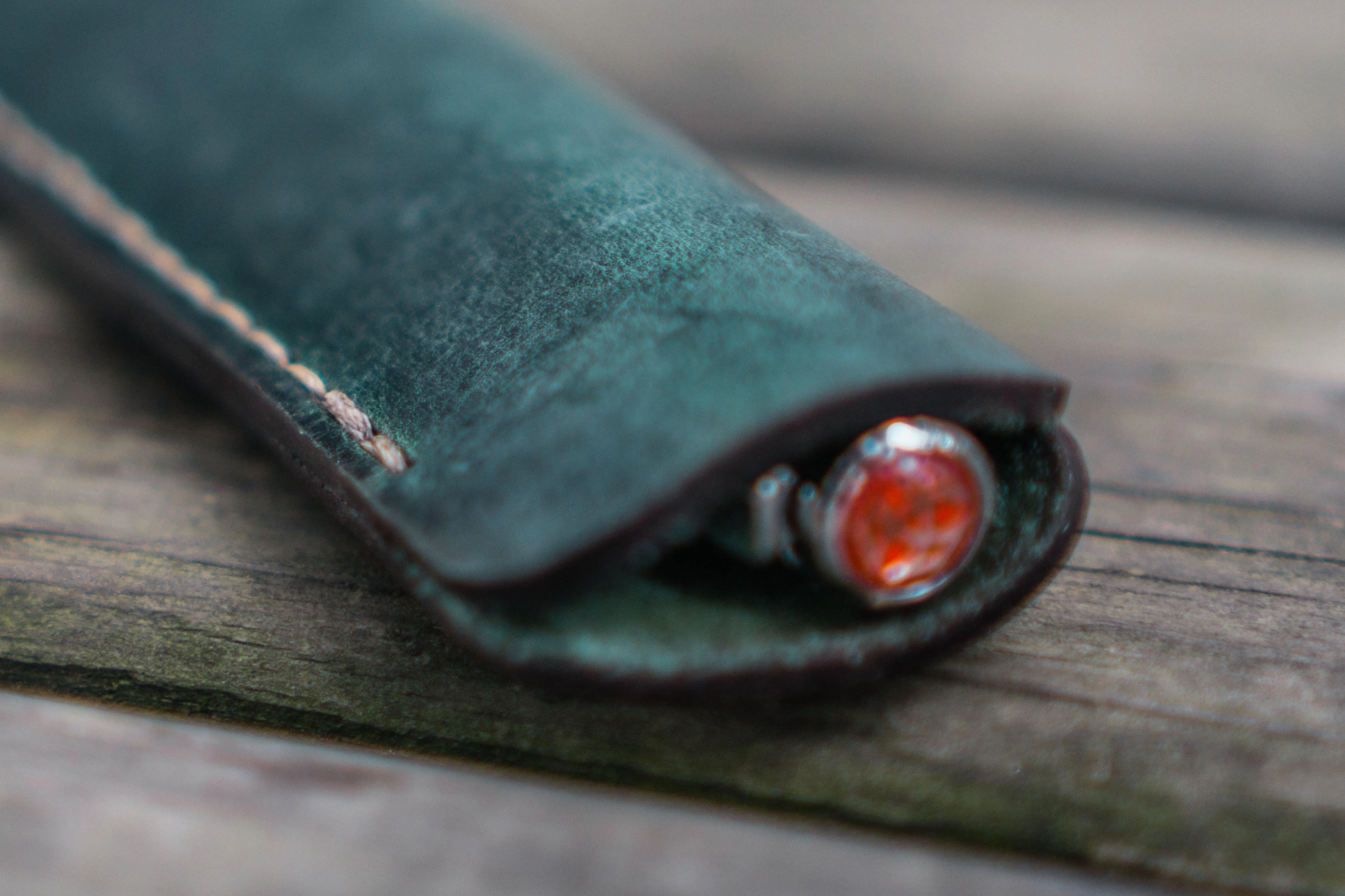 Leather Single Fountain Pen Case / Pen Pouch - Crazy Horse Forest Green