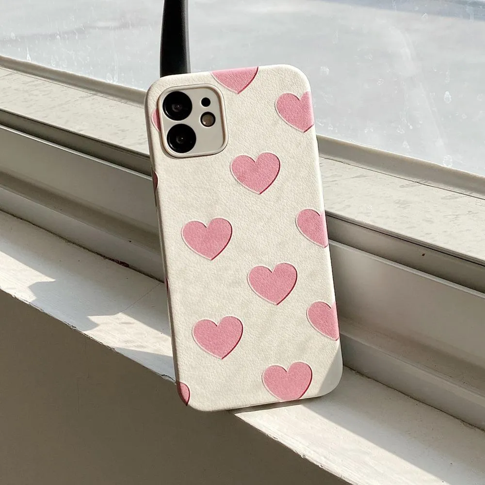 Leather Texture Heart Print Case