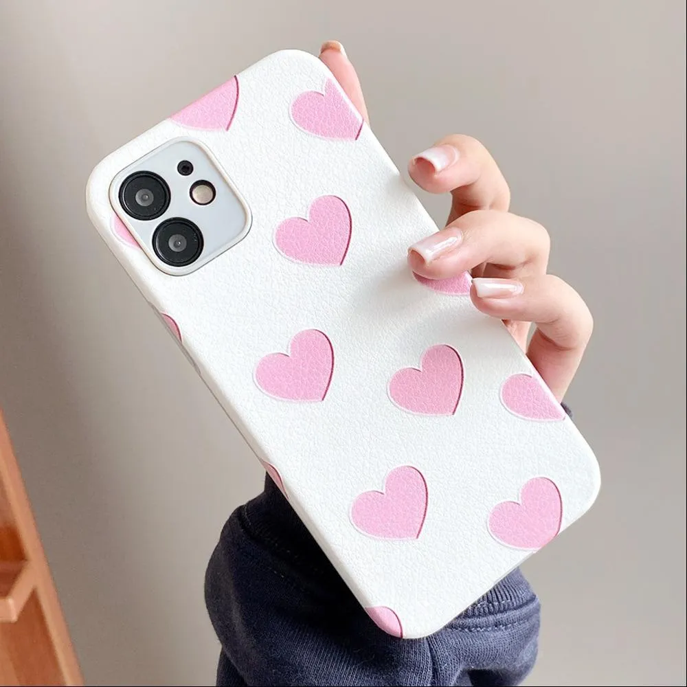 Leather Texture Heart Print Case