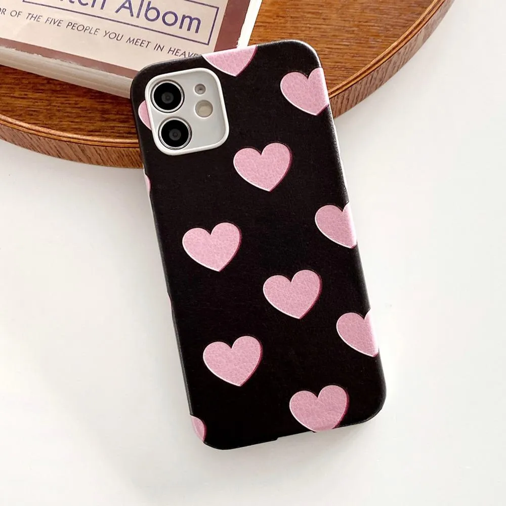 Leather Texture Heart Print Case