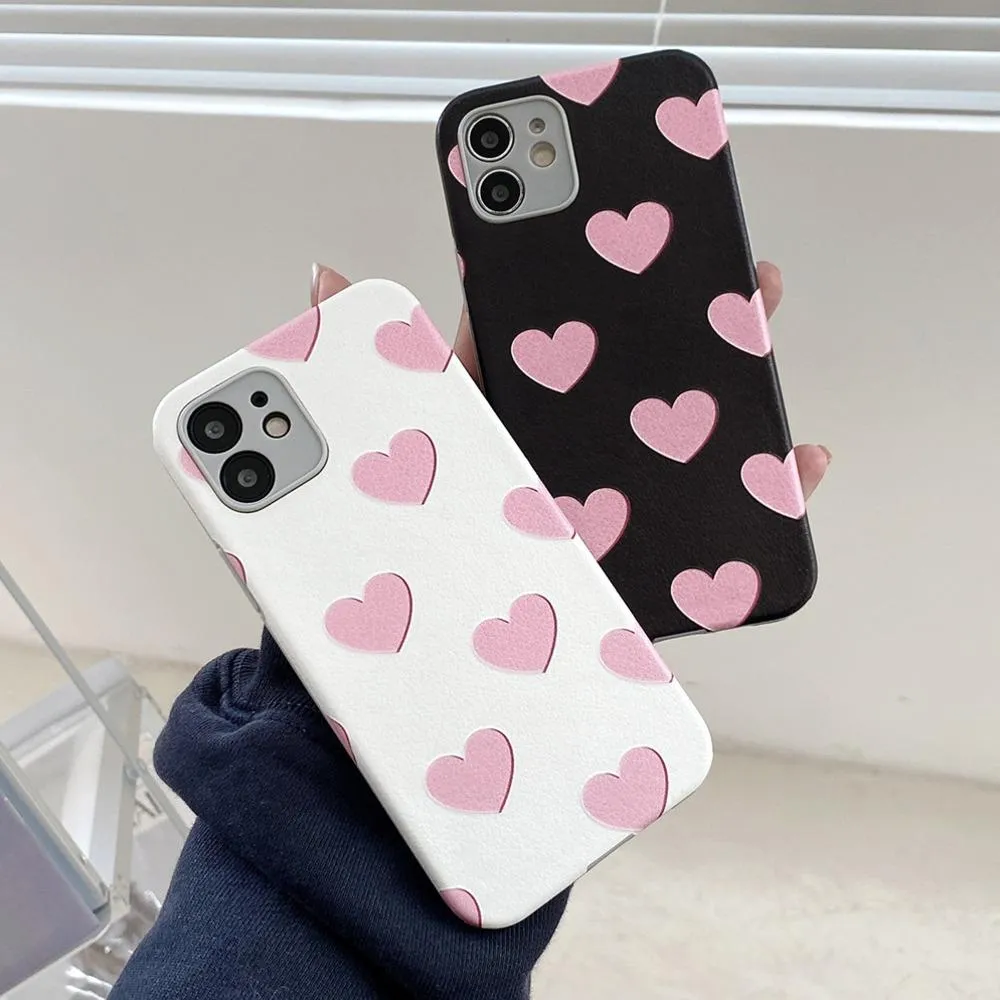 Leather Texture Heart Print Case