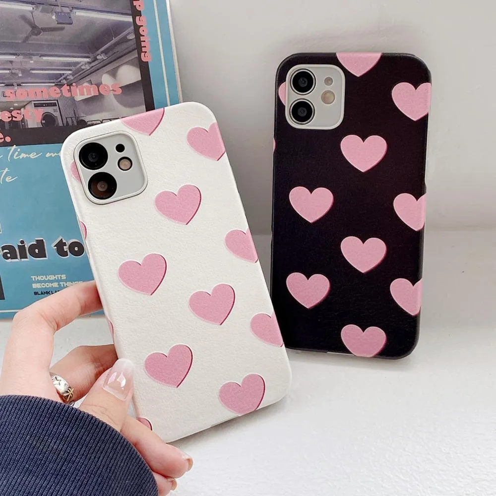 Leather Texture Heart Print Case