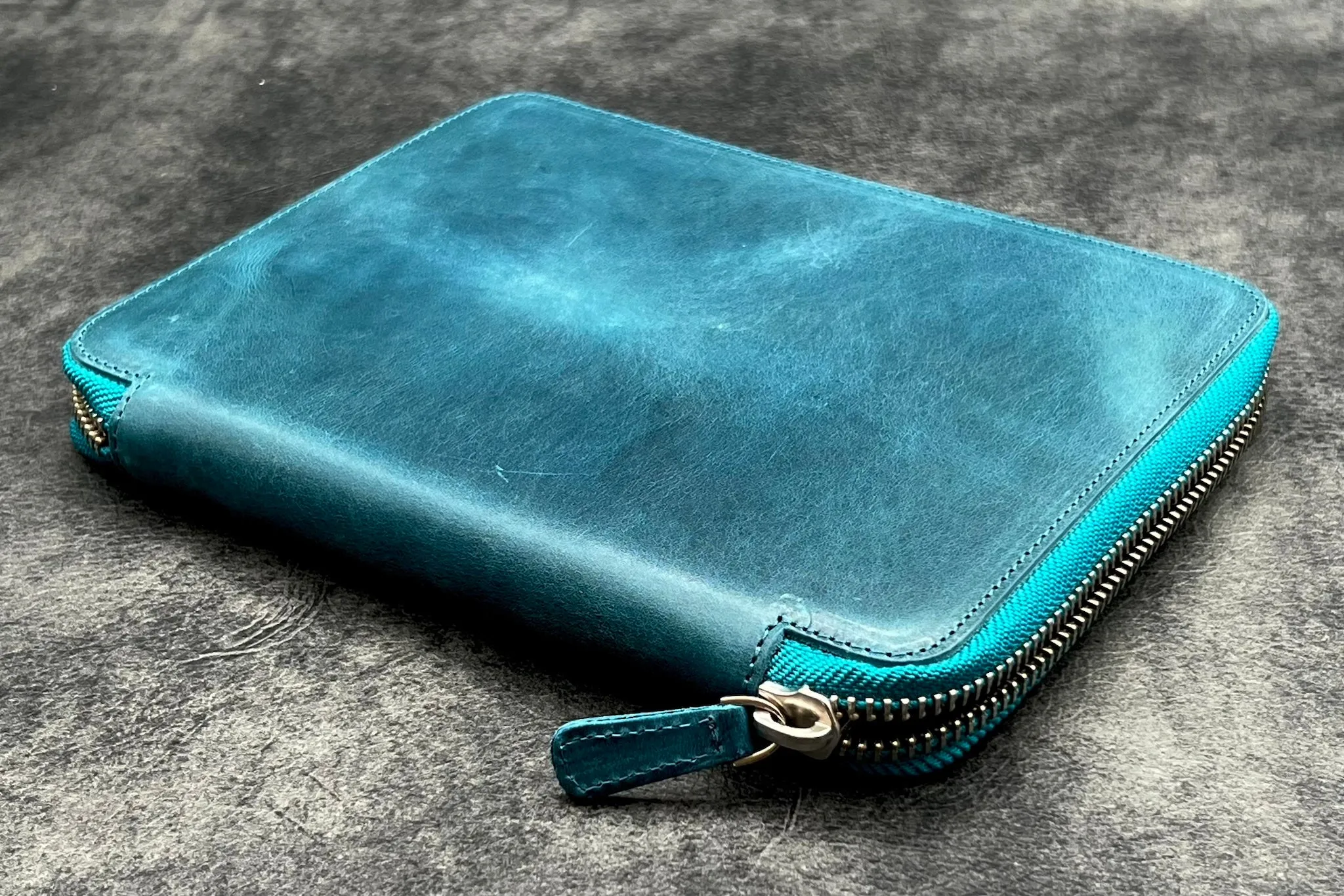 Leather Zippered 20 Slots Pen Case - C. H. Ocean Blue