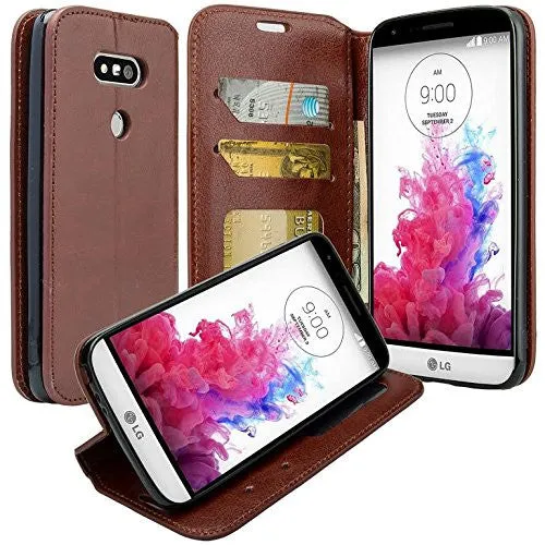 LG G5 Case, Pu Leather Magnetic Flip Fold[Kickstand] Wallet Case with ID and Card Slots for LG G 5 - Brown