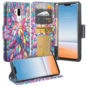 LG G7 ThinQ Case, LM-G710, G7  ThinQ Wallet Case, Wrist Strap Pu Leather Wallet Case [Kickstand] with ID & Credit Card Slots - Rainbow Flower