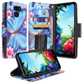 LG Harmony 4 Case, LG K40S Wallet Case, Wrist Strap Pu Leather Wallet Case [Kickstand] with ID & Credit Card Slots - Blue Butterfly