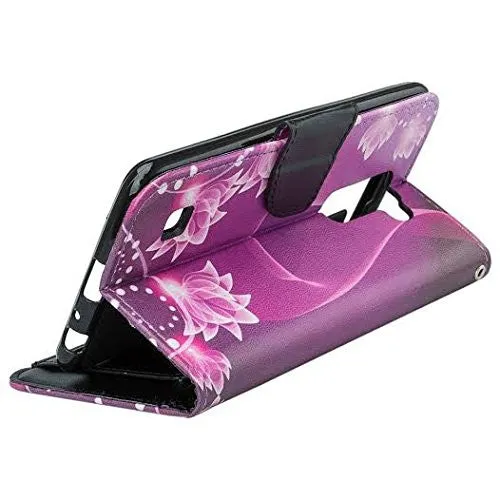 LG K10 / LG Premier LTE Case, Wrist Strap Magnetic Fold[Kickstand] Pu Leather Wallet Case with ID & Credit Card Slots - Purple Lotus