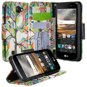 LG K3 Case,  Wrist Strap Pu Leather Magnetic Flip Fold[Kickstand] Wallet Case with ID & Card Slots for LG K3 - Colorful Tree