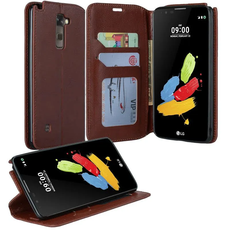 LG Stylo 2 Case, LG Stylo 2 V Wallet Case [Kickstand] Pu Leather Wallet Case w/ ID & Card Slots & Money Pocket - Brown