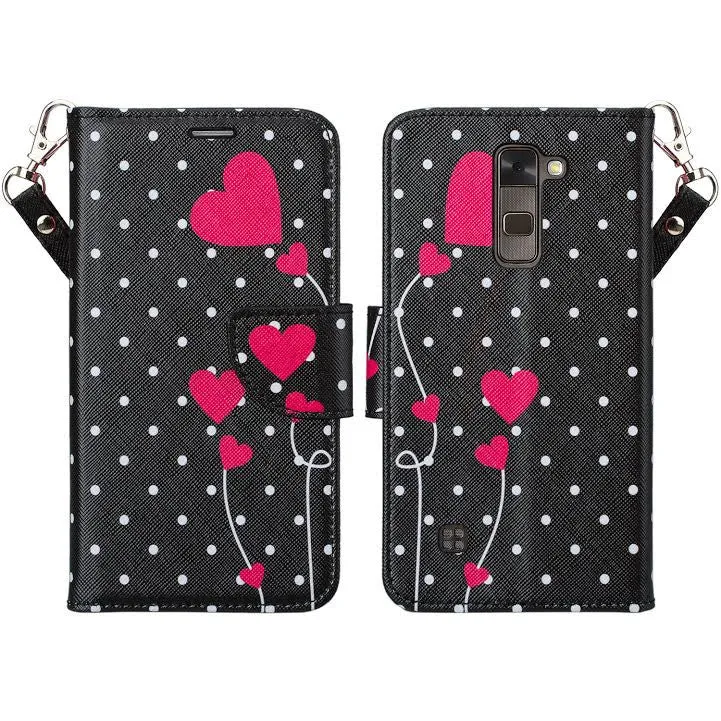 LG Stylo 2 Plus Case, LG Stylo 2 Plus Wallet Case [Kickstand] Pu Leather Wrist Strap Wallet Case w/ ID & Card Slots & Pocket - Polka Dot Hearts