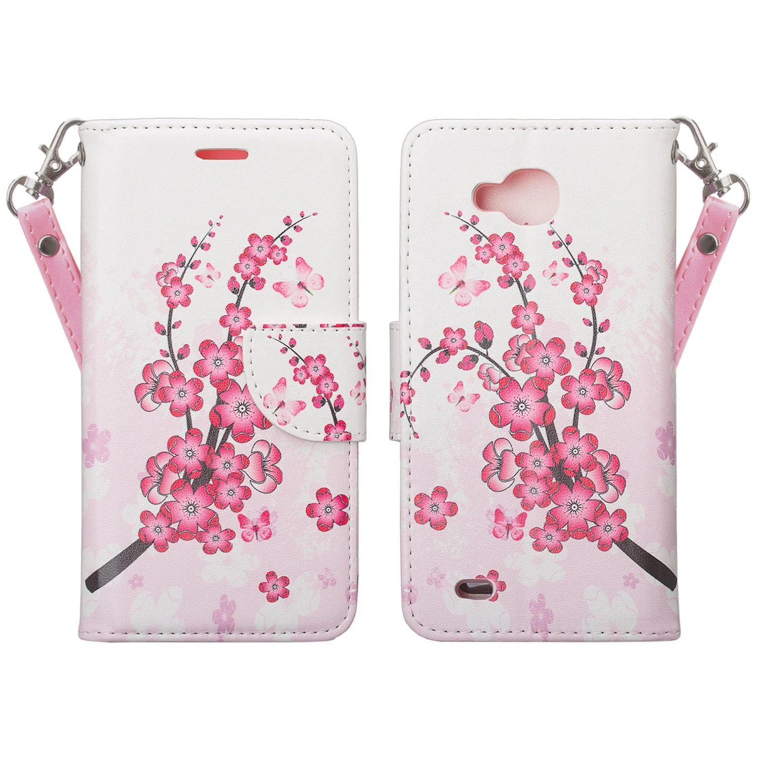 LG V9 Case, LG V9 Wallet Case, Slim Flip Folio [Kickstand] Pu Leather Wallet Case with ID & Card Slots & Pocket   Wrist Strap - Cherry Blossom