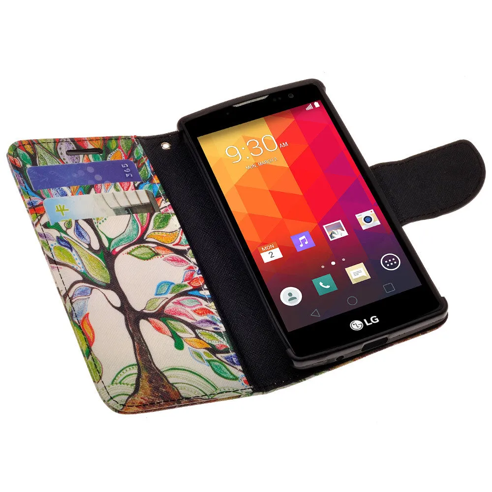 LG Volt2 Case,  LG LS751 Case Wrist Strap Pu Leather Magnetic Flip Fold[Kickstand] Wallet Case with ID & Card Slots for LG Volt2 - Colorful Tree