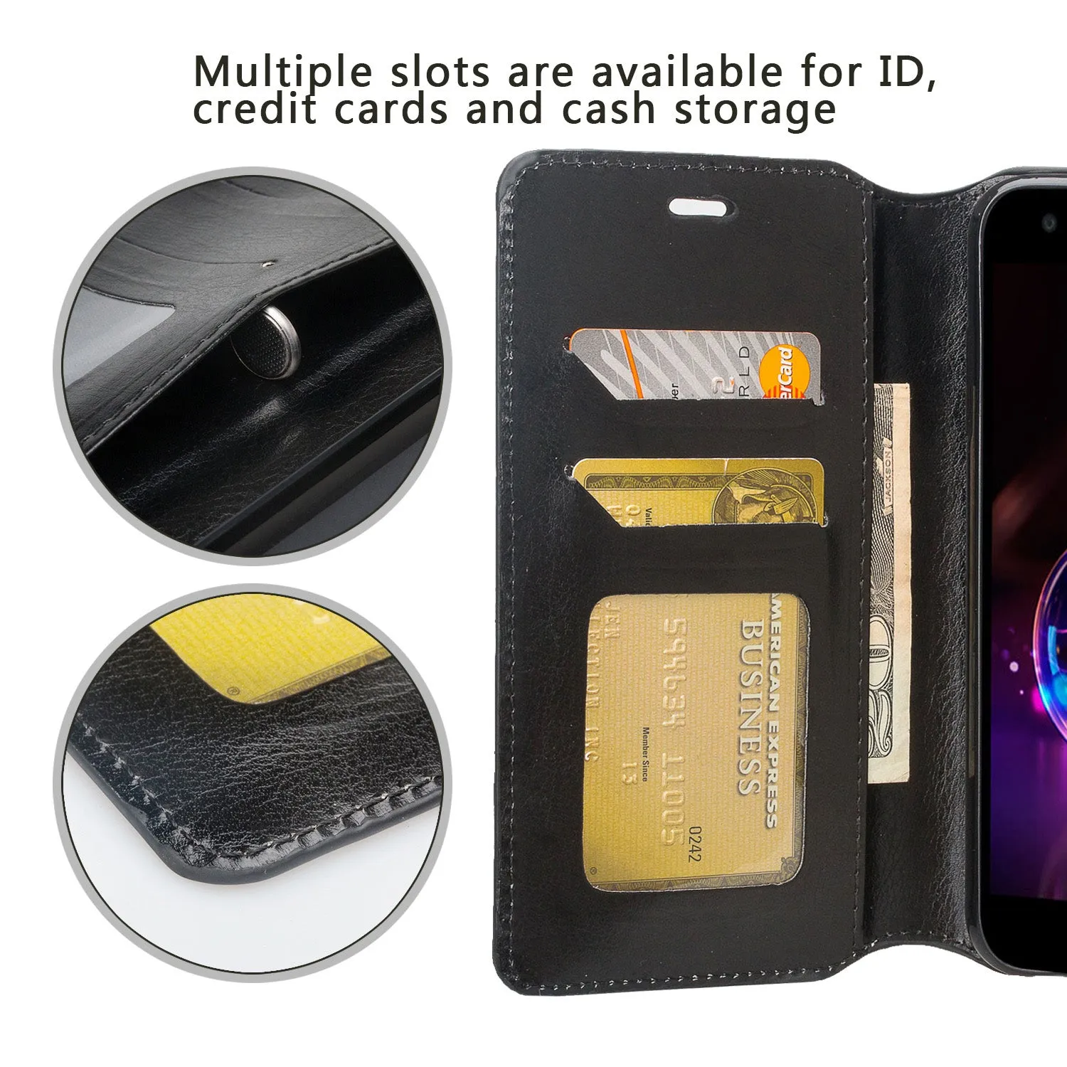 LG X Power 3 Case, X Power 3 Wallet Case, Pu Leather Wallet Case [Kickstand] with ID & Credit Card Slots - Black