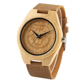 Lion of Judah Men's Wooden Watch Genuine Leather Wrist Watch