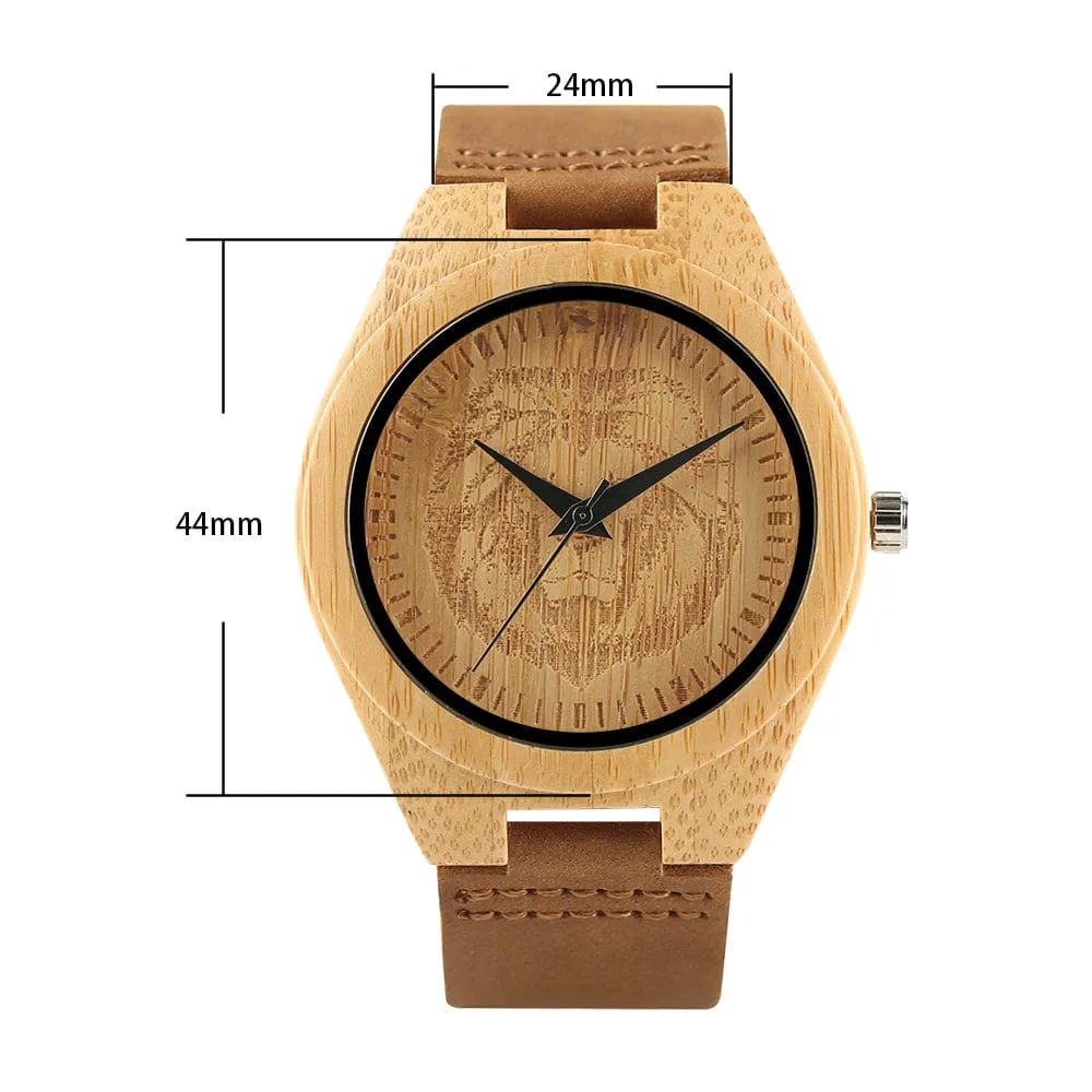 Lion of Judah Men's Wooden Watch Genuine Leather Wrist Watch