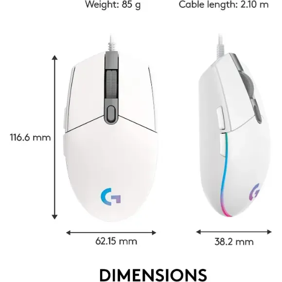 Logitech G102 Lightsync RGB Gaming Mouse - White