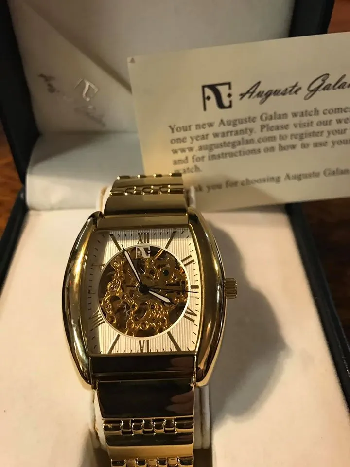 <€€ New Mens AUGUSTE GALAN WATCH Collectible Limited Edition Gold Square Face NIB