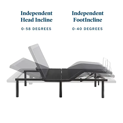 Lucid L600 Adjustable Bed Frame-Bluetooth-Companion App-Head and Foot Incline-Massage-Under Bed Lighting-Dual USB Ports - Queen Adjustable Bed Frame