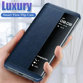 Luxury Leather Flip Case Cover On The For Samsung Galaxy S9 S8 S10 Plus Note 8 9 10 Plus A70 A40 A50 A30 Smart View Phone Case