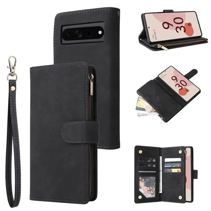 Luxury Wallet Magnetic Flip Leather Case With Zipper For Google Pixel