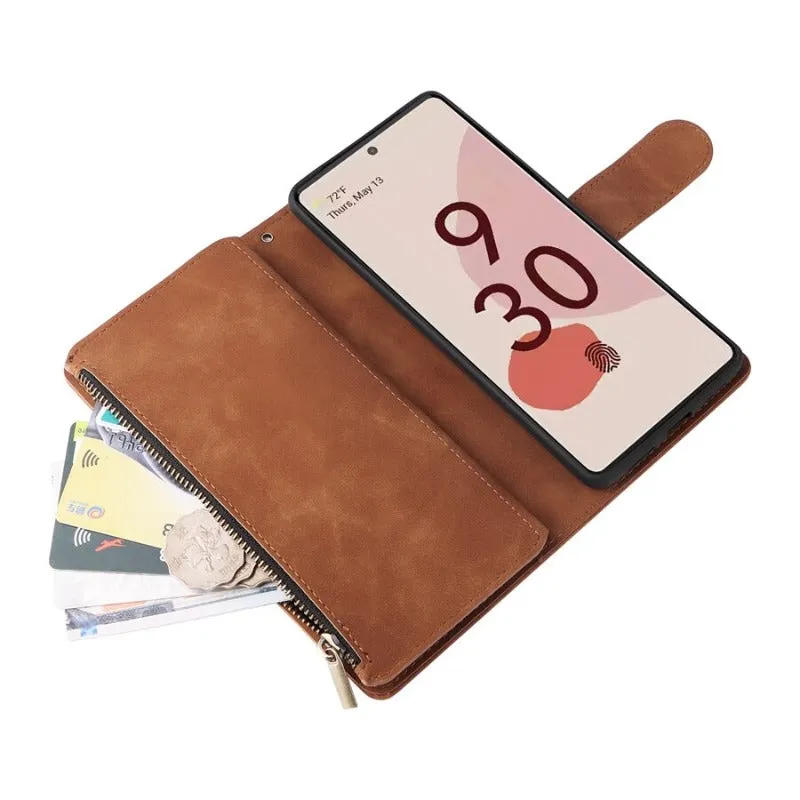 Luxury Wallet Magnetic Flip Leather Case With Zipper For Google Pixel