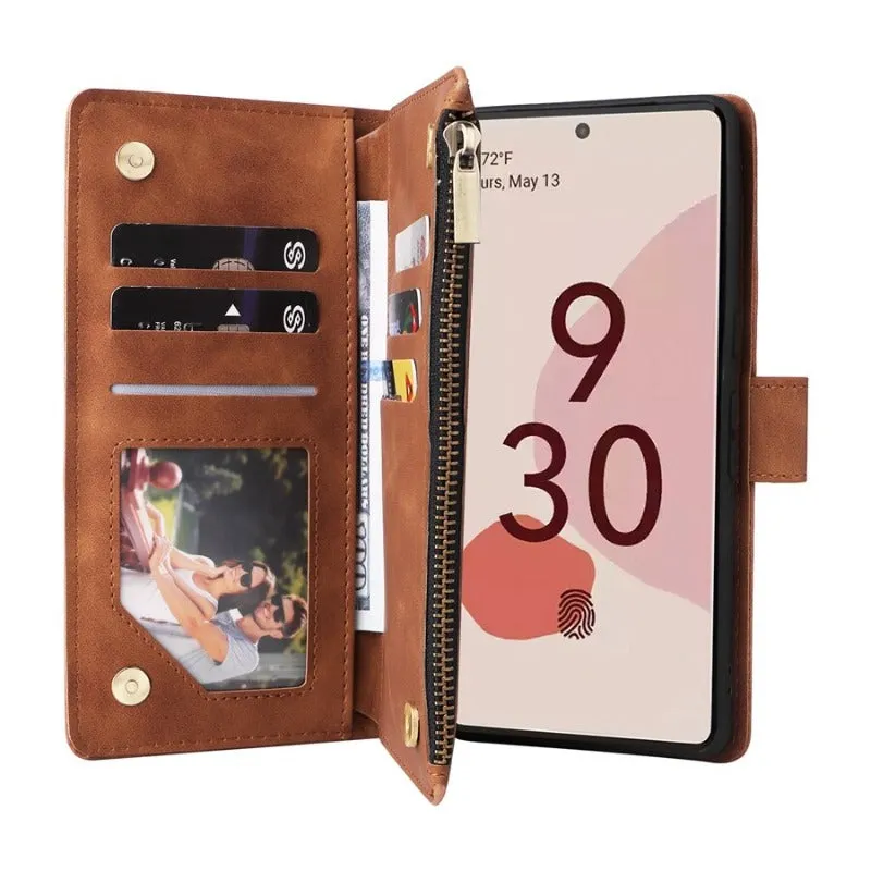 Luxury Wallet Magnetic Flip Leather Case With Zipper For Google Pixel