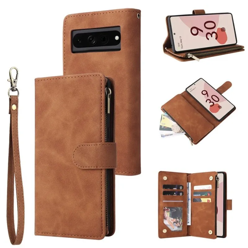 Luxury Wallet Magnetic Flip Leather Case With Zipper For Google Pixel