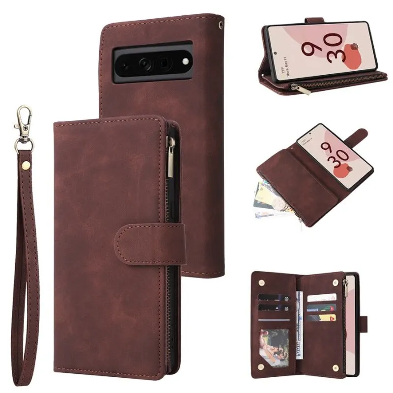 Luxury Wallet Magnetic Flip Leather Case With Zipper For Google Pixel