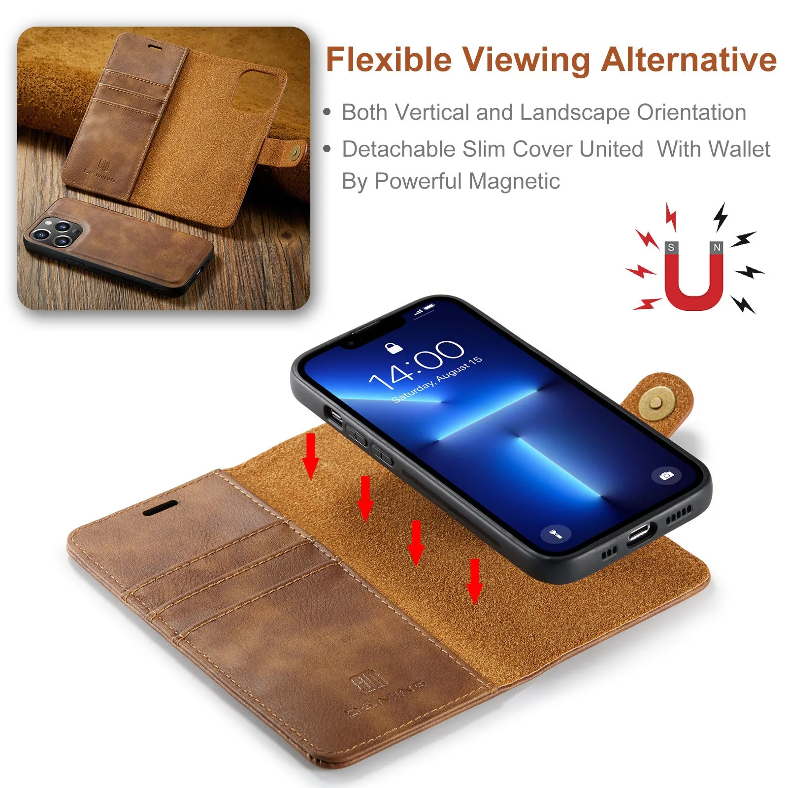 Magnetic Card Pocket Clip Flip Leather Phone Case For iPhone