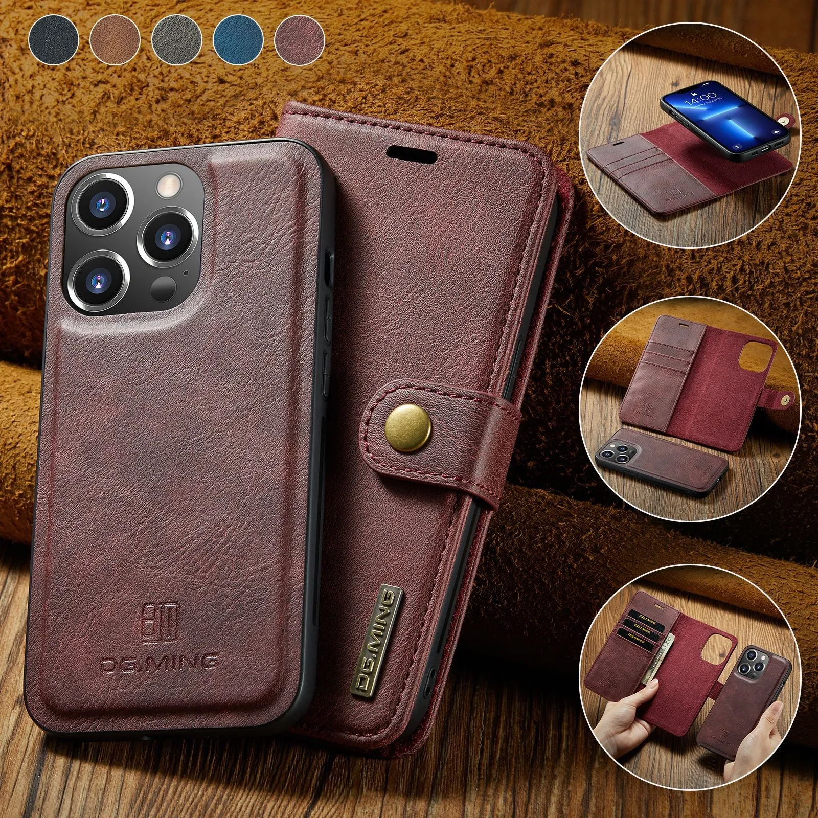 Magnetic Card Pocket Clip Flip Leather Phone Case For iPhone