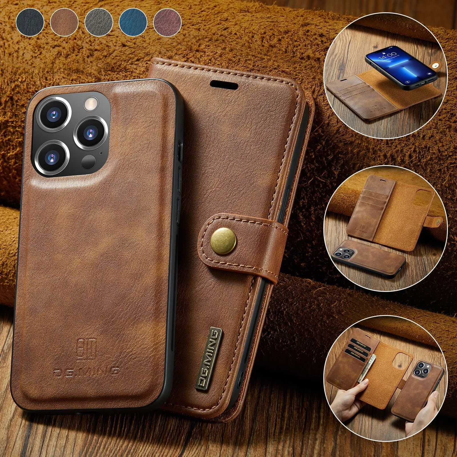 Magnetic Card Pocket Clip Flip Leather Phone Case For iPhone