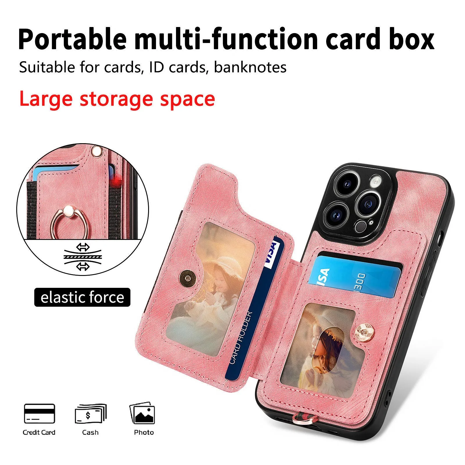 Magnetic Flip Leather Phone Case With Wallet Multi Card Slot Ring Holder For iPhone