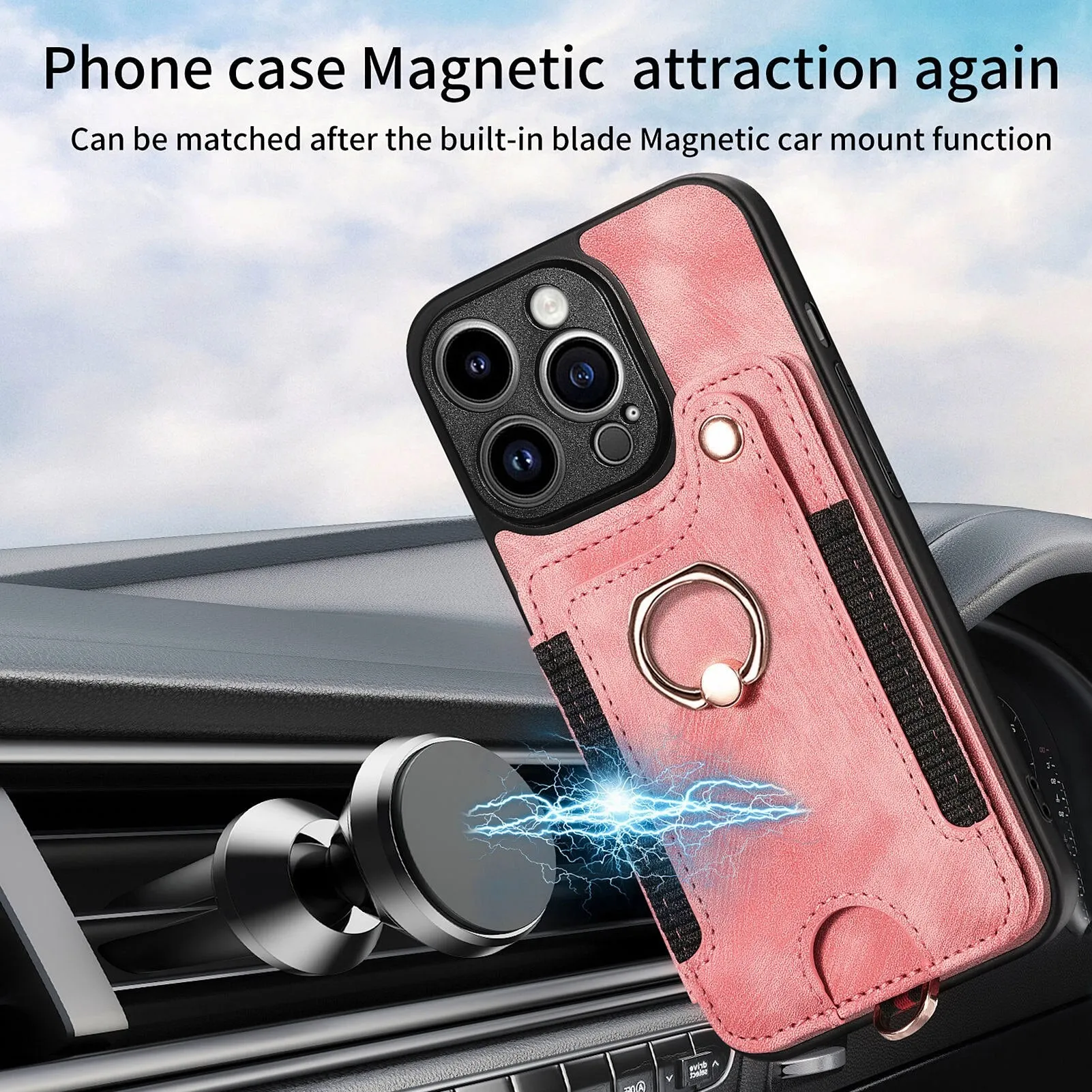 Magnetic Flip Leather Phone Case With Wallet Multi Card Slot Ring Holder For iPhone