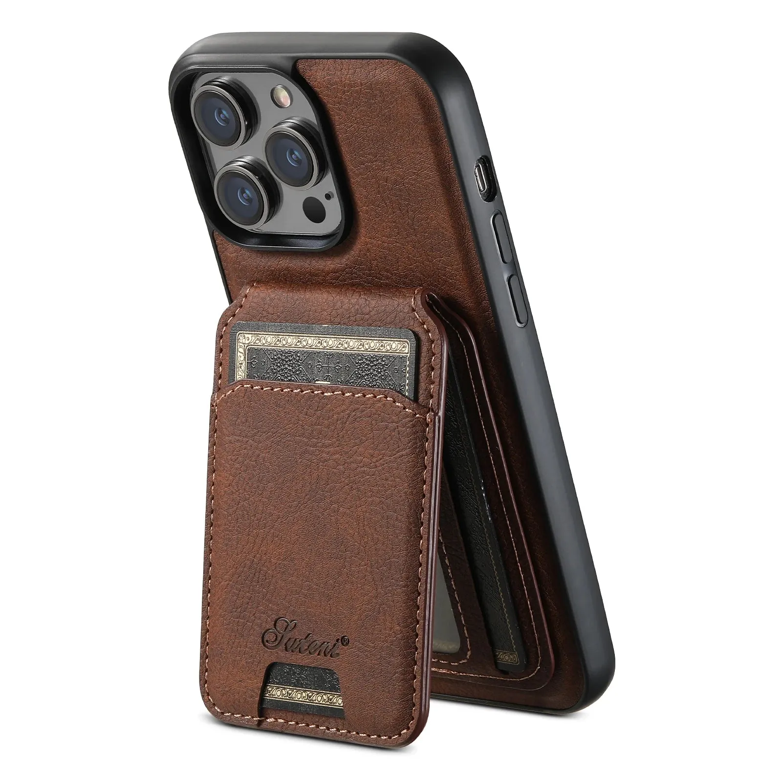 Magnetic MagSafe Card Holder Leather Case for iPhone 12-16 Pro Max & Samsung S23 Ultra