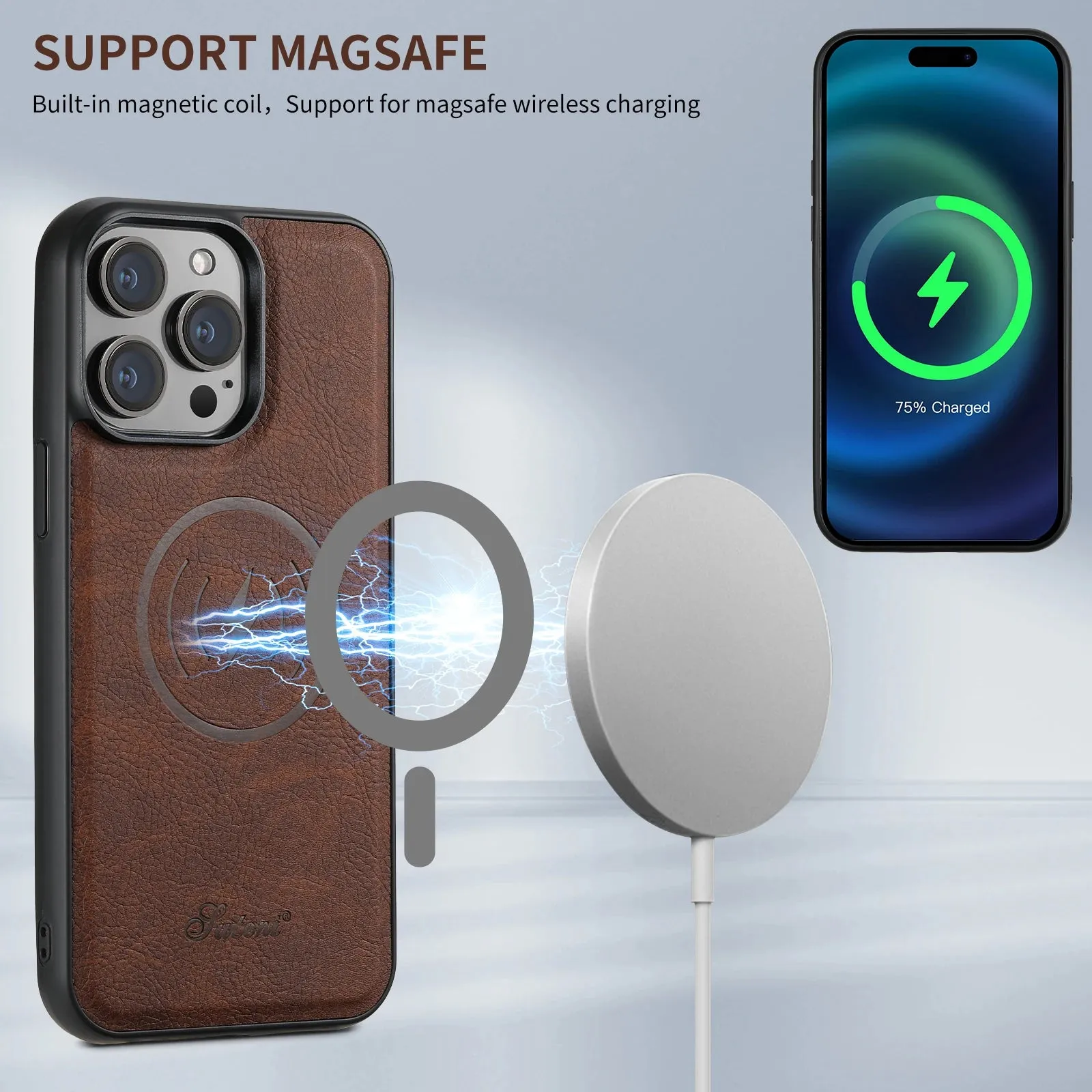 Magnetic MagSafe Card Holder Leather Case for iPhone 12-16 Pro Max & Samsung S23 Ultra