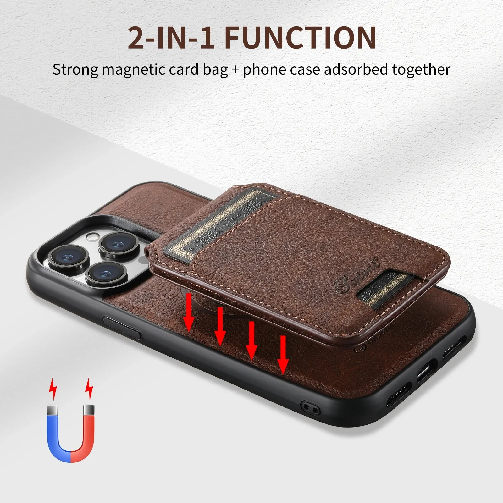 Magnetic MagSafe Card Holder Leather Case for iPhone 12-16 Pro Max & Samsung S23 Ultra