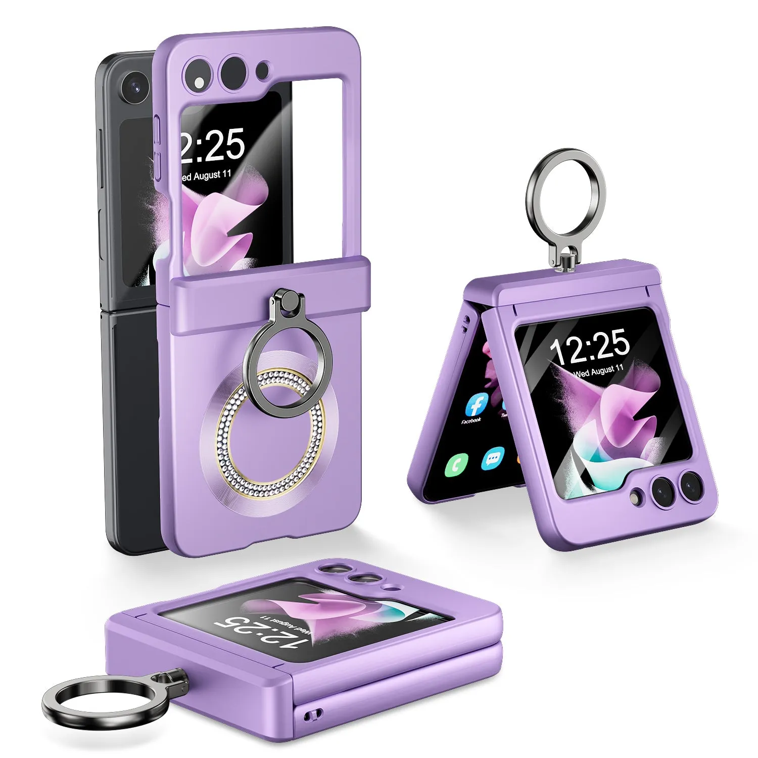 Magnetic Steel Wire Hinge Rhinestone Phone Case with Ring Bracket For Samsung Galaxy Z Flip 5