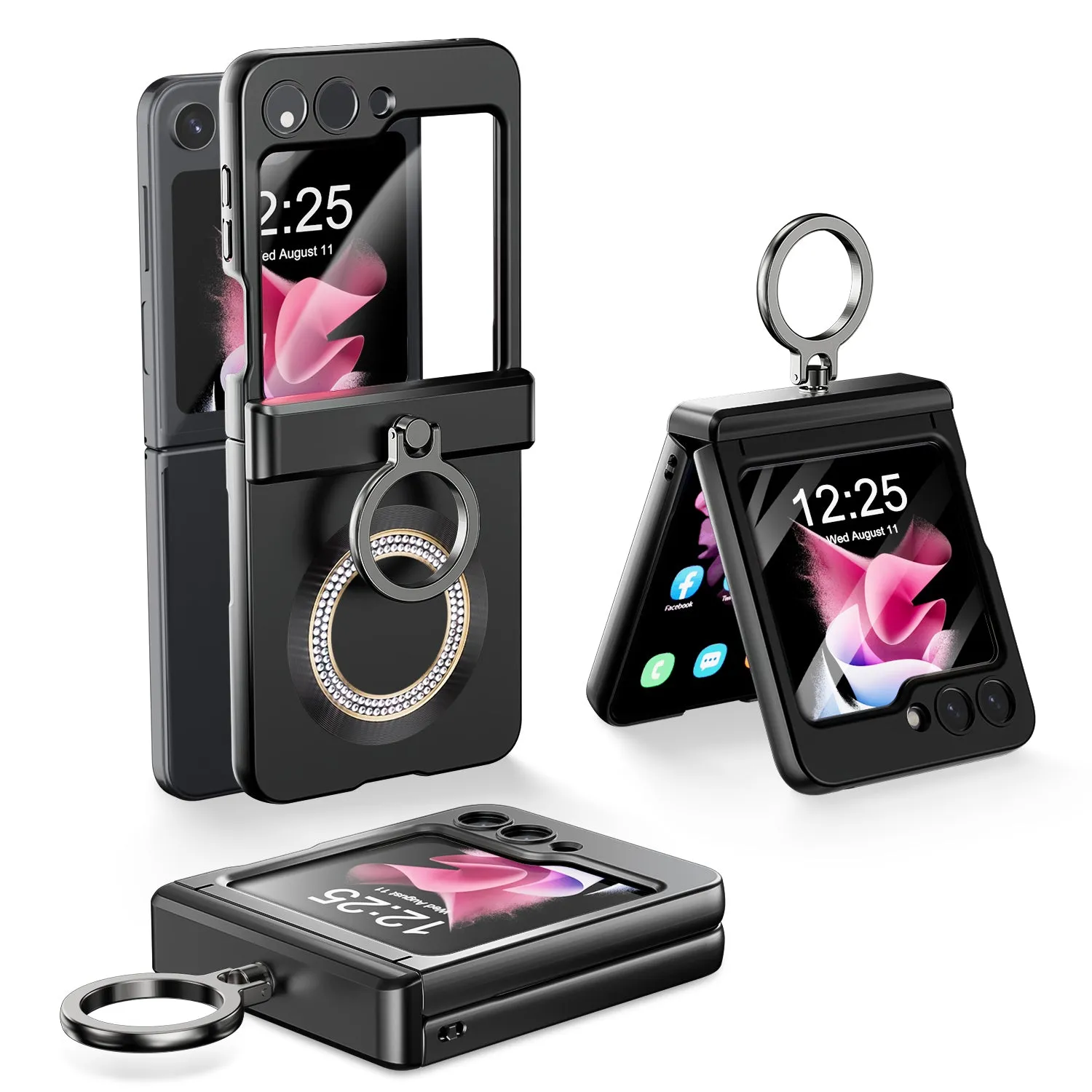 Magnetic Steel Wire Hinge Rhinestone Phone Case with Ring Bracket For Samsung Galaxy Z Flip 5