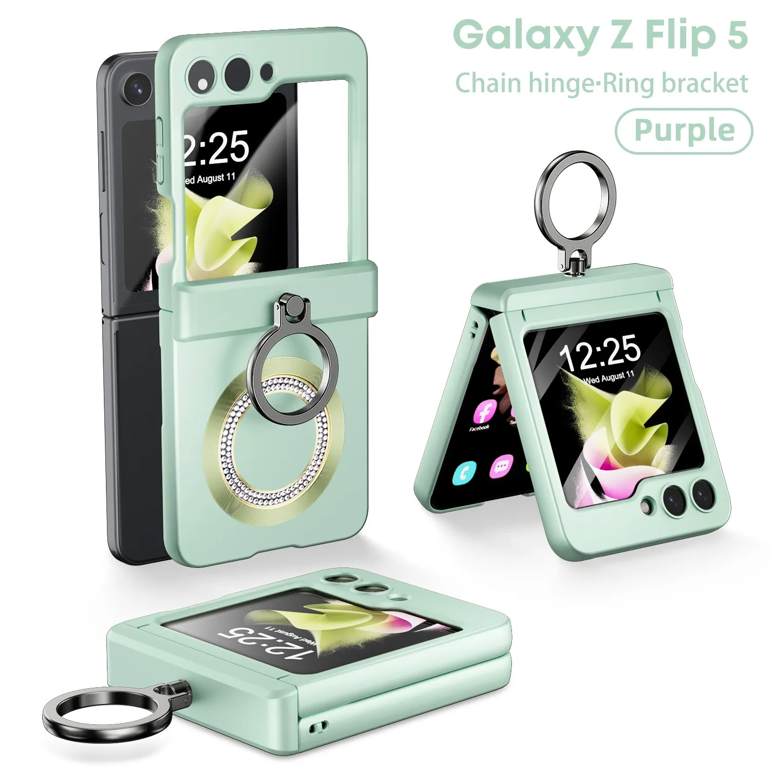 Magnetic Steel Wire Hinge Rhinestone Phone Case with Ring Bracket For Samsung Galaxy Z Flip 5