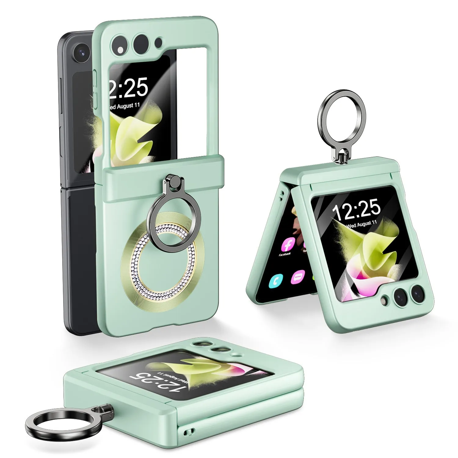 Magnetic Steel Wire Hinge Rhinestone Phone Case with Ring Bracket For Samsung Galaxy Z Flip 5