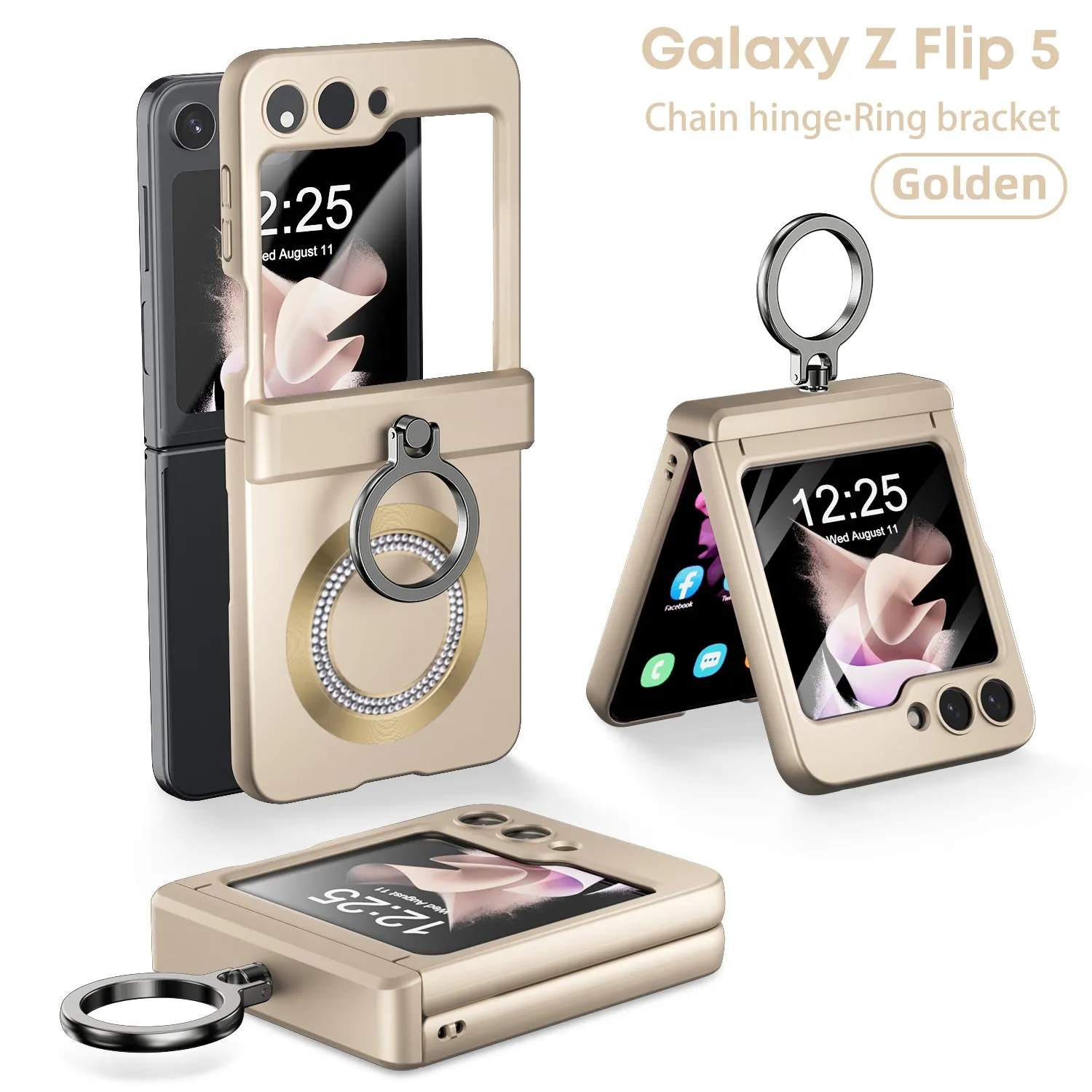 Magnetic Steel Wire Hinge Rhinestone Phone Case with Ring Bracket For Samsung Galaxy Z Flip 5