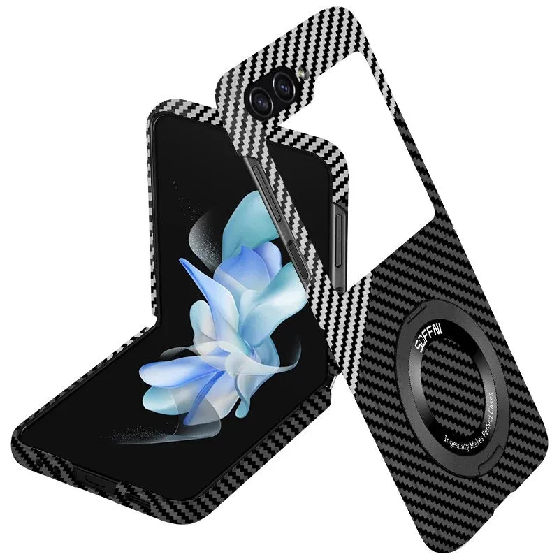 Magntic Suction Rotating Ring Bracket Carbon Fiber Phone Cover For Samsung Galaxy Z Flip 5 4