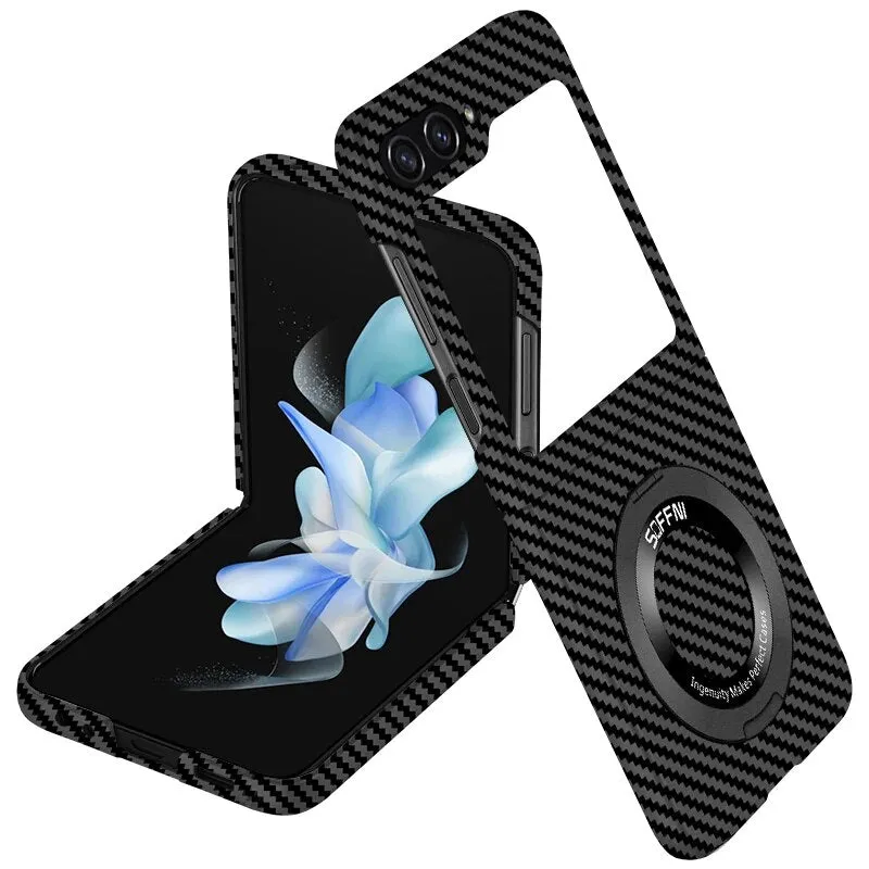 Magntic Suction Rotating Ring Bracket Carbon Fiber Phone Cover For Samsung Galaxy Z Flip 5 4