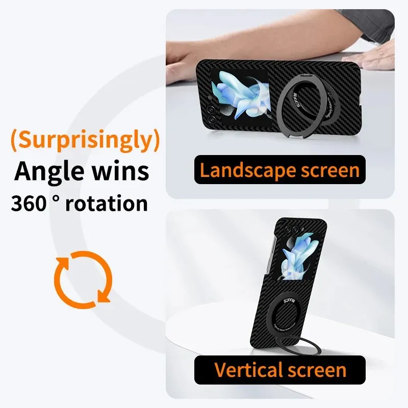 Magntic Suction Rotating Ring Bracket Carbon Fiber Phone Cover For Samsung Galaxy Z Flip 5 4