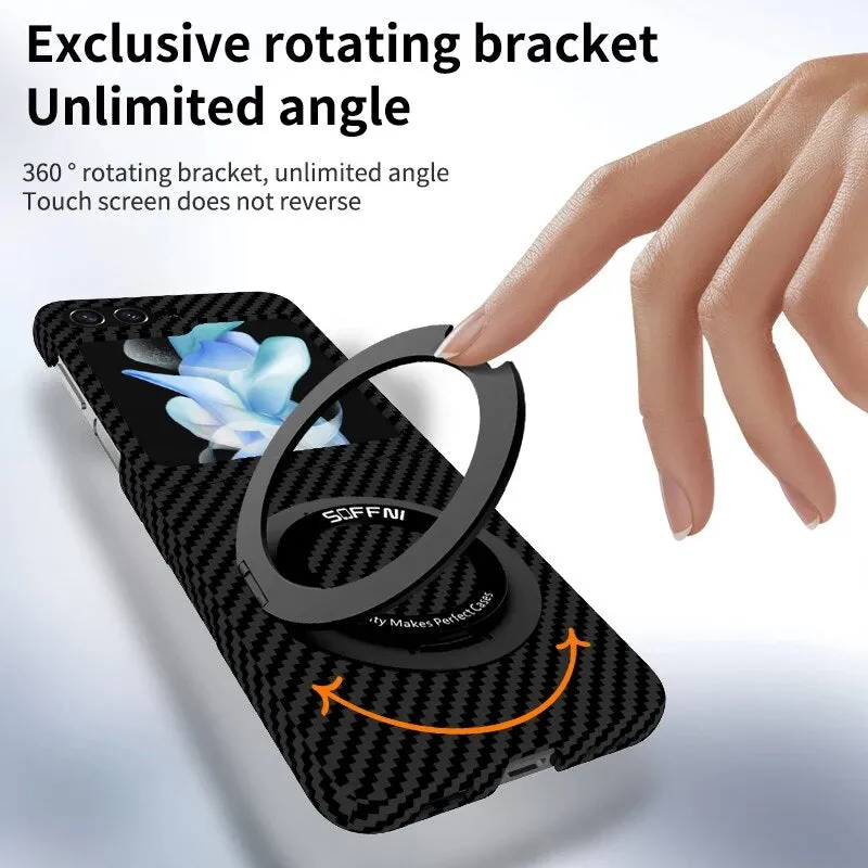 Magntic Suction Rotating Ring Bracket Carbon Fiber Phone Cover For Samsung Galaxy Z Flip 5 4